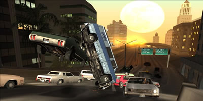 Grand Theft Auto: San Andreas screenshot: Cars piling up