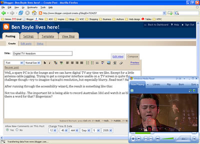 Screenshot of blogging while Idol is playing