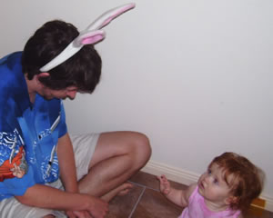 Daddy (Ben) explains the Easter bunny to Emma