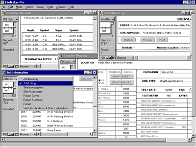 Screenshot of database for Qld Geotechnical Services